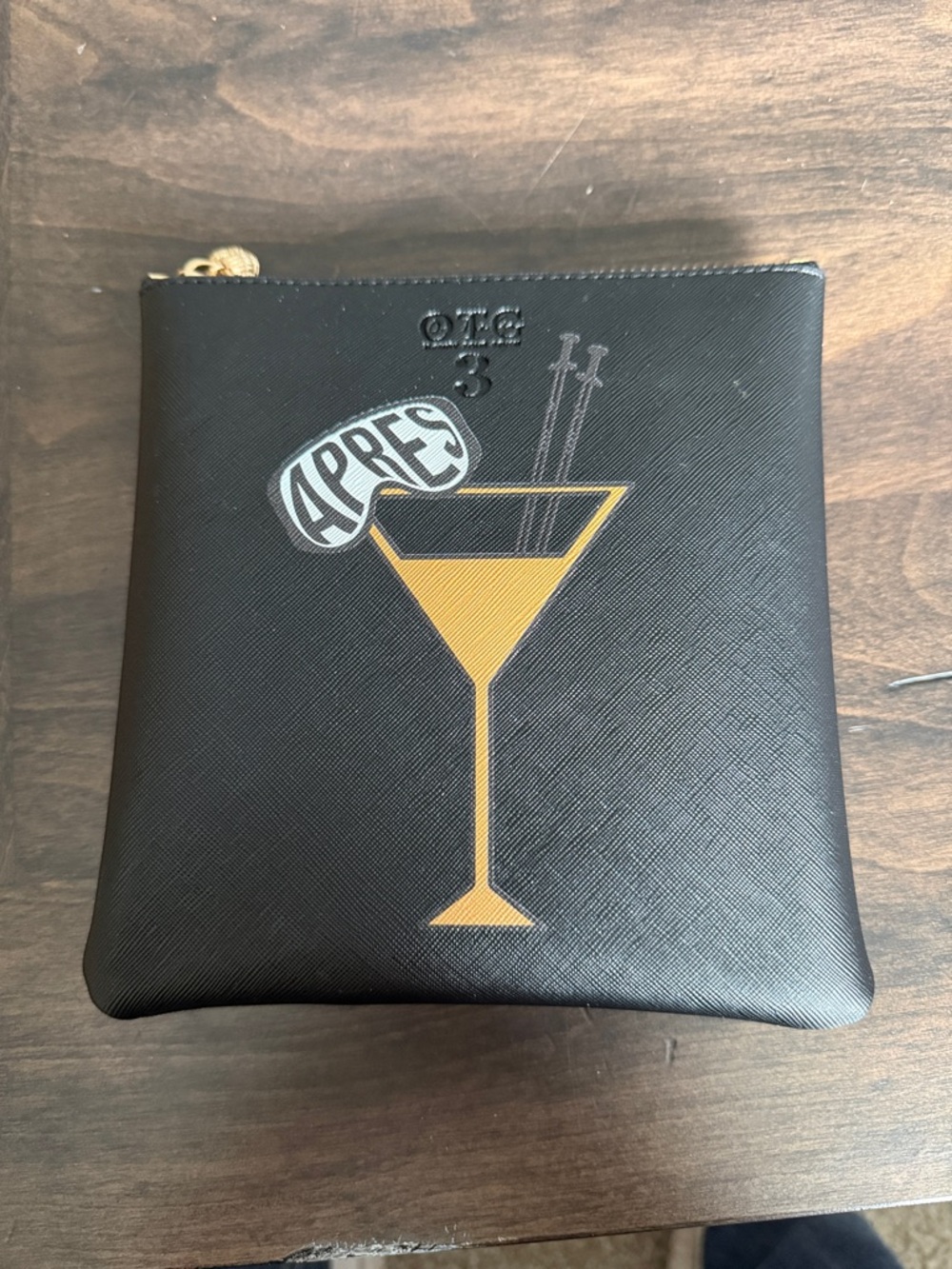 Black Cosmetic Pouch with Yellow Cocktail Graphic